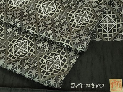 平和屋本店■極上　創業140年　小糸染芸の四代目　小糸敏夫　小紋　単衣　菱文　反端付き　逸品　未使用　DZAA5549kh5