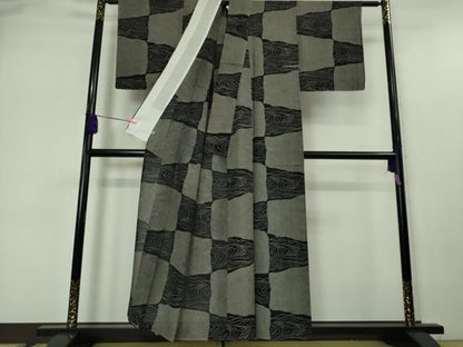 平和屋本店■極上　夏物　池田重子コレクション　小紋　絽縮緬　変わり市松　黒地　さが美扱い　逸品　未使用　DZAA5551kh5
