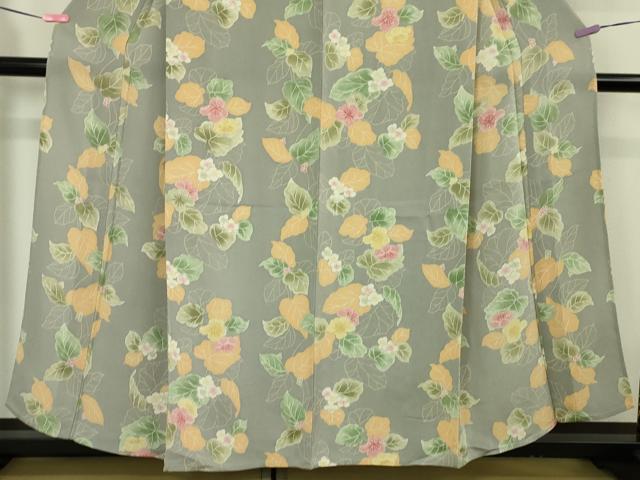 平和屋本店▽極上 小紋 単衣 草花文 錫色地 鬼しぼ縮緬 逸品 DZAA5566kh5