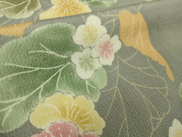 平和屋本店▽極上 小紋 単衣 草花文 錫色地 鬼しぼ縮緬 逸品 DZAA5566kh5