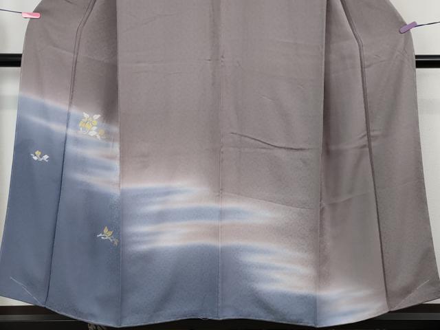 平和屋本店■極上　京の名門　友禅　染の北川　訪問着　刺繍　草花文　鳩羽鼠色地　暈し染め　反端付き　逸品　未使用　DZAA5572kh5