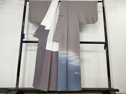平和屋本店■極上　京の名門　友禅　染の北川　訪問着　刺繍　草花文　鳩羽鼠色地　暈し染め　反端付き　逸品　未使用　DZAA5572kh5