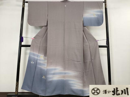 平和屋本店■極上　京の名門　友禅　染の北川　訪問着　刺繍　草花文　鳩羽鼠色地　暈し染め　反端付き　逸品　未使用　DZAA5572kh5