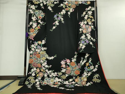平和屋本店●極上 お引きずり・お引き摺り・引き振袖 和装 結婚式 舞妓 芸妓 芸者 衣装 吉祥花文 黒地 金銀彩 逸品 DZAA5581kh5