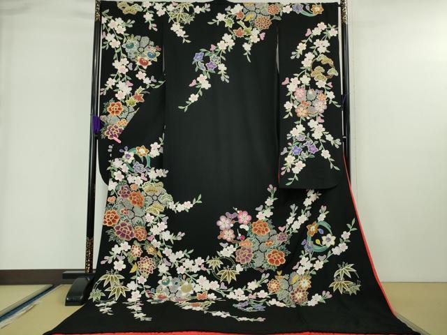 平和屋本店●極上 お引きずり・お引き摺り・引き振袖 和装 結婚式 舞妓 芸妓 芸者 衣装 吉祥花文 黒地 金銀彩 逸品 DZAA5581kh5