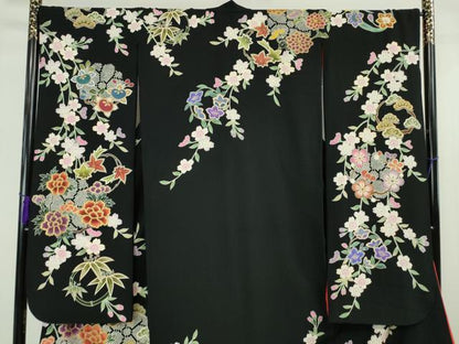 平和屋本店●極上 お引きずり・お引き摺り・引き振袖 和装 結婚式 舞妓 芸妓 芸者 衣装 吉祥花文 黒地 金銀彩 逸品 DZAA5581kh5