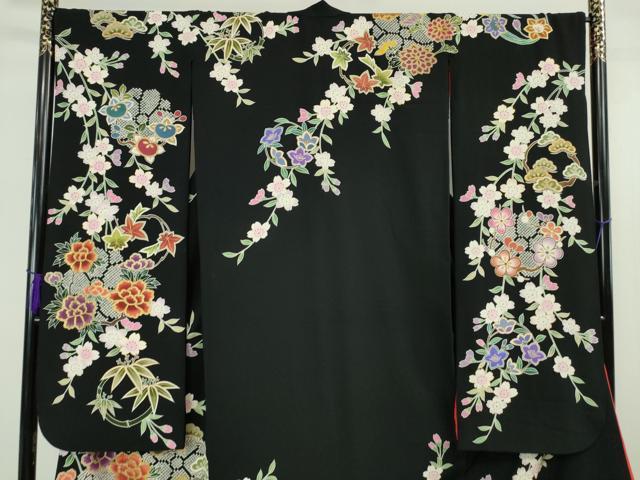 平和屋本店●極上 お引きずり・お引き摺り・引き振袖 和装 結婚式 舞妓 芸妓 芸者 衣装 吉祥花文 黒地 金銀彩 逸品 DZAA5581kh5