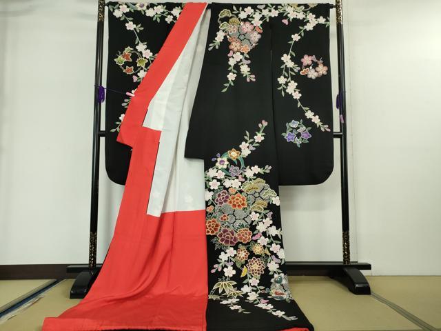 平和屋本店●極上 お引きずり・お引き摺り・引き振袖 和装 結婚式 舞妓 芸妓 芸者 衣装 吉祥花文 黒地 金銀彩 逸品 DZAA5581kh5