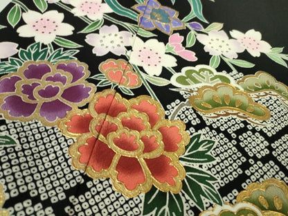 平和屋本店●極上 お引きずり・お引き摺り・引き振袖 和装 結婚式 舞妓 芸妓 芸者 衣装 吉祥花文 黒地 金銀彩 逸品 DZAA5581kh5
