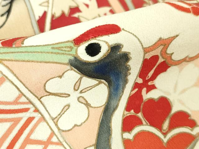 平和屋本店○極上 アンティーク 大正ロマン 振袖 刺繍 飛鶴 宝船 黒地