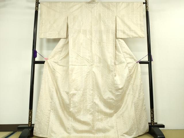 平和屋本店■極上　紬　総刺し子刺繍　名物裂草花文　練色地　逸品　未使用　DZAA5606kh5