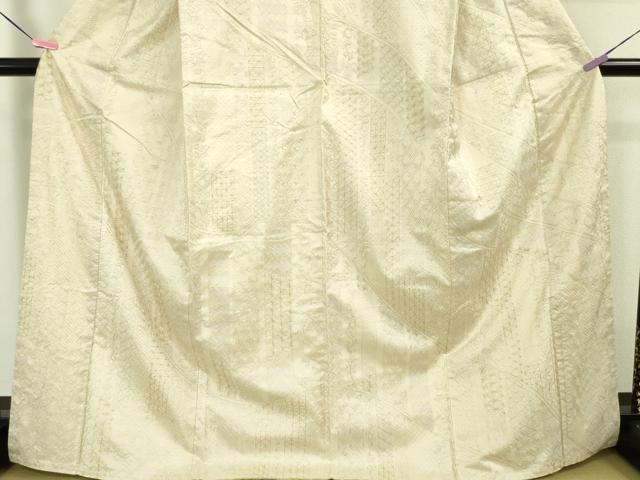 平和屋本店■極上　紬　総刺し子刺繍　名物裂草花文　練色地　逸品　未使用　DZAA5606kh5