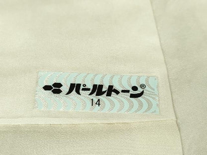 平和屋本店■極上　紬　総刺し子刺繍　名物裂草花文　練色地　逸品　未使用　DZAA5606kh5