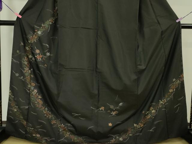 平和屋着物●極上　中国三大刺繍　スワトウ刺繍　汕頭刺繍　相良刺繍　本場大島紬　訪問着　総刺繍　吹寄せ花文　黒地　逸品　DZAA5607kh6