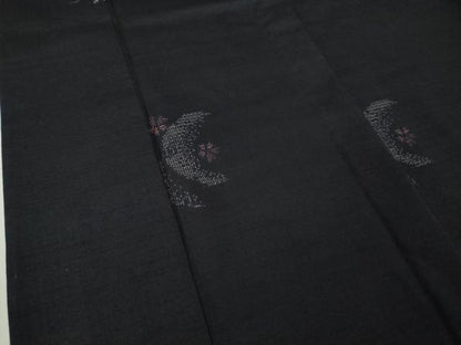 平和屋本店▽極上 結城紬 単衣 80亀甲 飛び亀甲柄 三日月 花 濃紺地 逸品 未使用 DZAA5612kh5