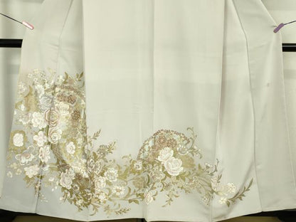 平和屋本店●極上 ブライダルファッションデザイナー・桂由美 色留袖 刺繍 吉祥花文 白梅鼠色地 金銀彩 逸品 未使用 DZAA5615kh5