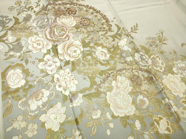 平和屋本店●極上 ブライダルファッションデザイナー・桂由美 色留袖 刺繍 吉祥花文 白梅鼠色地 金銀彩 逸品 未使用 DZAA5615kh5