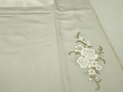 平和屋本店●極上 ブライダルファッションデザイナー・桂由美 色留袖 刺繍 吉祥花文 白梅鼠色地 金銀彩 逸品 未使用 DZAA5615kh5