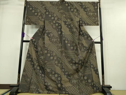 平和屋本店■極上　玉糸紬　訪問着　創作手刺繍　刺し子　古今伝説　黒紅色地　京都きもの友禅扱い　証紙付き　逸品　未使用　DZAA5619kh5