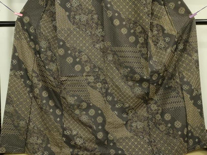 平和屋本店■極上　玉糸紬　訪問着　創作手刺繍　刺し子　古今伝説　黒紅色地　京都きもの友禅扱い　証紙付き　逸品　未使用　DZAA5619kh5