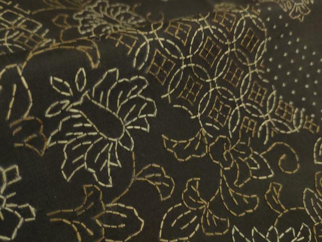 平和屋本店■極上　玉糸紬　訪問着　創作手刺繍　刺し子　古今伝説　黒紅色地　京都きもの友禅扱い　証紙付き　逸品　未使用　DZAA5619kh5