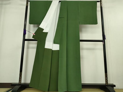 平和屋本店■極上　重要無形文化財　人間国宝　中村勇二郎　江戸小紋　古代菊　深緑色地　逸品　未使用　DZAA5621kh5