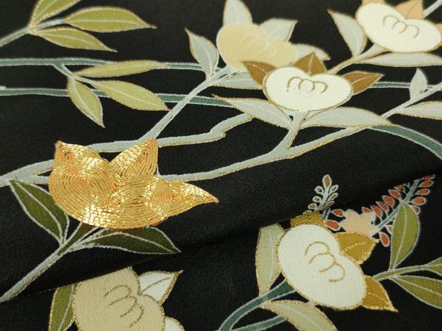 平和屋本店□極上 創業460年・千總 黒留袖 駒刺繍 橘 金彩