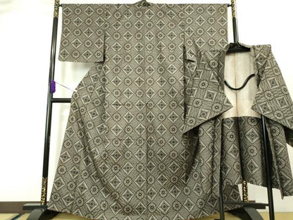 平和屋本店■希少　本場大島紬　龍郷絣　アンサンブル　羽織紐付き　逸品　DZAA5635kh5