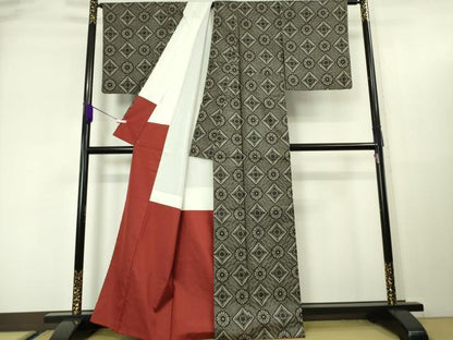 平和屋本店■希少　本場大島紬　龍郷絣　アンサンブル　羽織紐付き　逸品　DZAA5635kh5