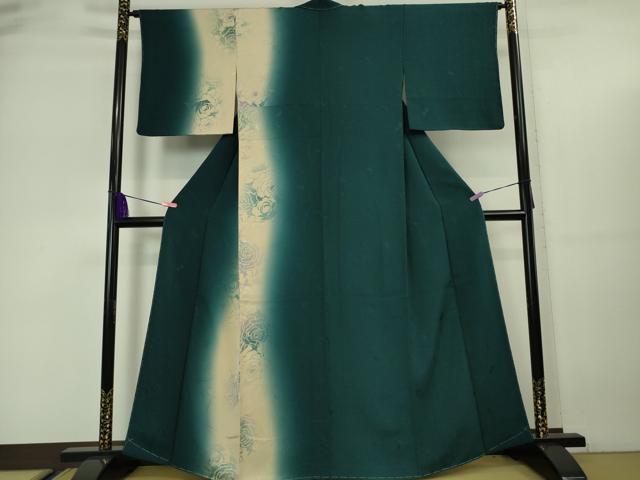 平和屋本店●極上 訪問着 地紋起こし 薔薇 バラ 百入茶色地 暈し染め 鈴乃屋扱い 逸品 未使用 DZAA5642kh5