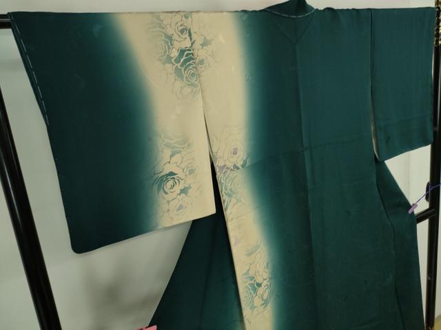 平和屋本店●極上 訪問着 地紋起こし 薔薇 バラ 百入茶色地 暈し染め 鈴乃屋扱い 逸品 未使用 DZAA5642kh5