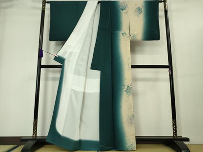 平和屋本店●極上 訪問着 地紋起こし 薔薇 バラ 百入茶色地 暈し染め 鈴乃屋扱い 逸品 未使用 DZAA5642kh5