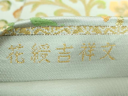 平和屋本店■極上　龍村美術織物　たつむら　六通柄　本袋帯　唐織　花緩吉祥文　牡丹鼠色地　金糸　逸品　DZAA5654kh5