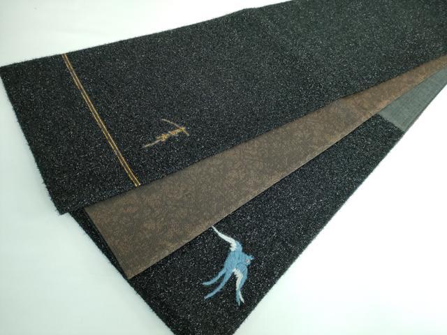 平和屋本店●極上 キモノデザイナー 斉藤上太郎 太鼓柄袋帯 手刺繍 総刺繍 ラメモール織 飛鳥 黒地 逸品 DZAA5662kh5