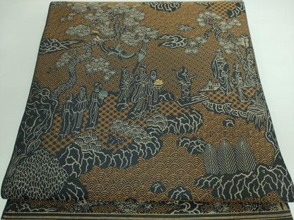 平和屋本店■最高級　龍村平蔵製　全通柄　本袋帯　地紅堆黒仙遊図文錦　黒地　逸品　DZAA5666kh5