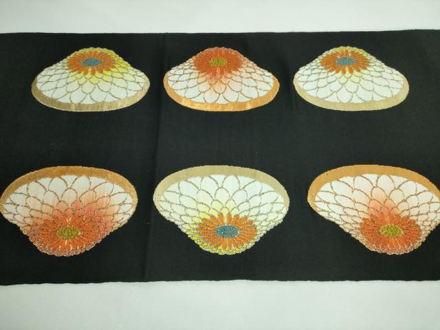平和屋本店■最高級　龍村平蔵製　太鼓柄袋帯　追粉菊錦　黒地　金糸　逸品　DZAA5667kh5