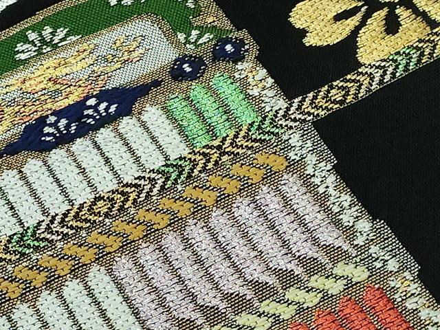 平和屋本店■極上　六通柄　本袋帯　唐織　龍村平蔵柄　威毛錦彩文　黒地　金銀糸　逸品　DZAA5673kh5