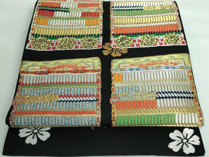 平和屋本店■極上　龍村晋謹製　太鼓柄袋帯　縅毛錦　黒地　金銀糸　逸品　DZAA5681kh5