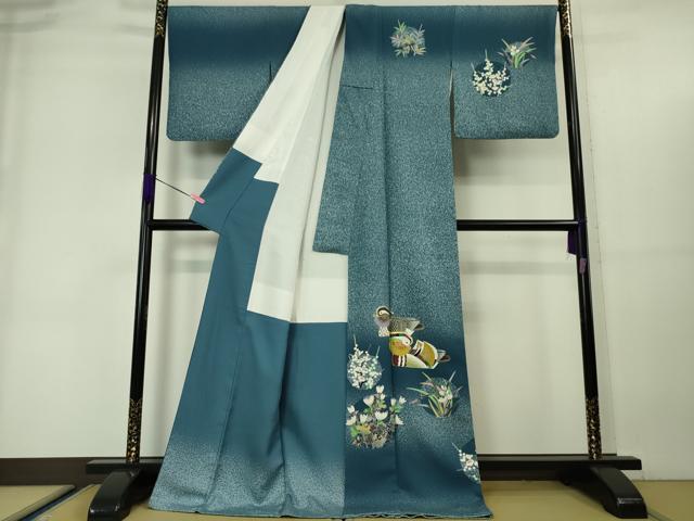 平和屋本店■極上　人間国宝　羽田登喜男　TOKIOetTOKI　訪問着　鴛鴦　花丸文　たたき染め　ロング丈　逸品　DZAA5737kh5