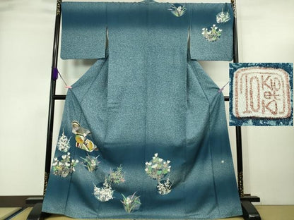 平和屋本店■極上　人間国宝　羽田登喜男　TOKIOetTOKI　訪問着　鴛鴦　花丸文　たたき染め　ロング丈　逸品　DZAA5737kh5