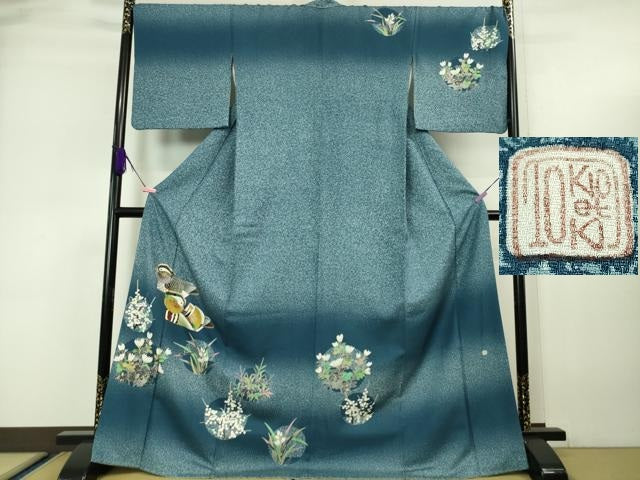 平和屋本店■極上　人間国宝　羽田登喜男　TOKIOetTOKI　訪問着　鴛鴦　花丸文　たたき染め　ロング丈　逸品　DZAA5737kh5
