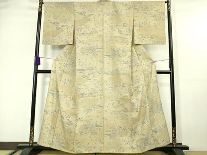 平和屋本店▽極上　染織の名門　しょうざん  生紬　単衣　風景花文　逸品　DZAA5747kh5