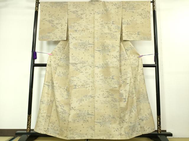 平和屋本店▽極上　染織の名門　しょうざん  生紬　単衣　風景花文　逸品　DZAA5747kh5