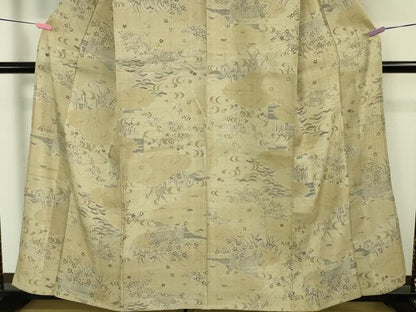 平和屋本店▽極上　染織の名門　しょうざん  生紬　単衣　風景花文　逸品　DZAA5747kh5