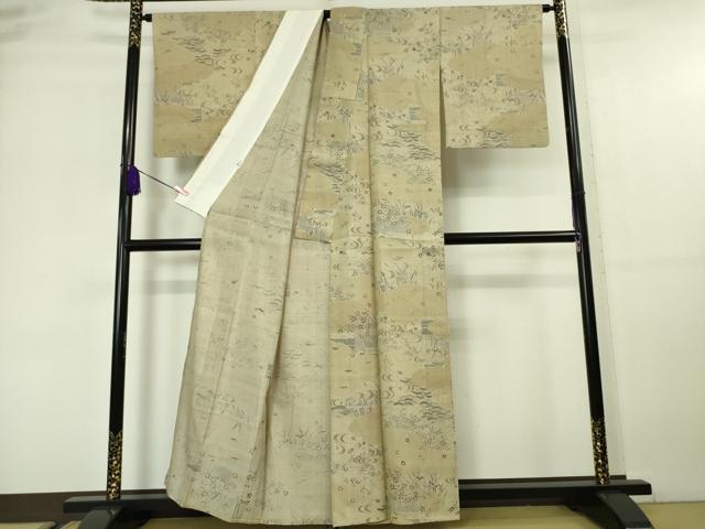 平和屋本店▽極上　染織の名門　しょうざん  生紬　単衣　風景花文　逸品　DZAA5747kh5