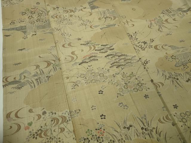 平和屋本店▽極上　染織の名門　しょうざん  生紬　単衣　風景花文　逸品　DZAA5747kh5
