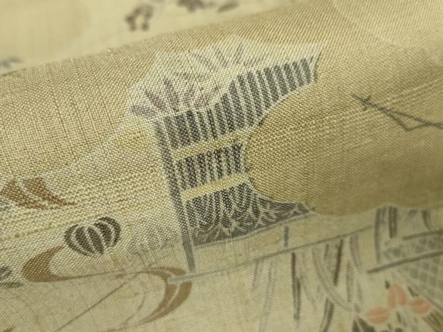 平和屋本店▽極上　染織の名門　しょうざん  生紬　単衣　風景花文　逸品　DZAA5747kh5
