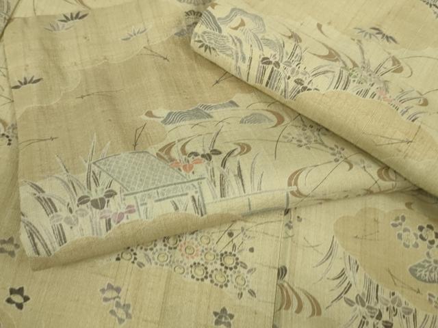 平和屋本店▽極上　染織の名門　しょうざん  生紬　単衣　風景花文　逸品　DZAA5747kh5