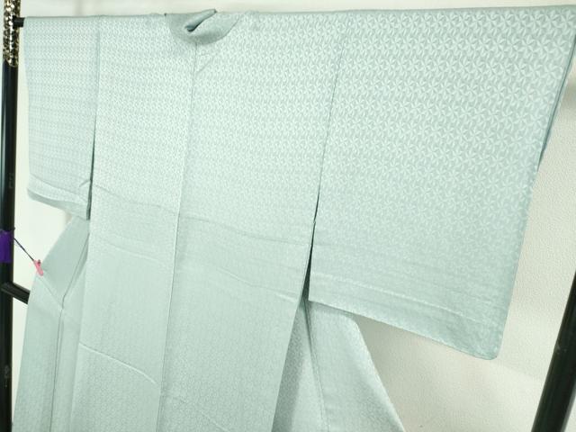 平和屋本店▽極上 博多織 お召 単衣 切子柄 白藍色地 逸品 DZAA5751kh5