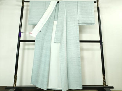 平和屋本店▽極上 博多織 お召 単衣 切子柄 白藍色地 逸品 DZAA5751kh5
